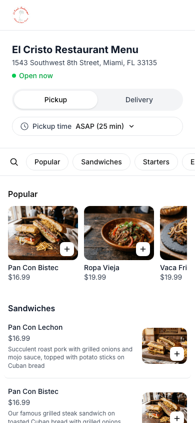 El Cristo ordering on mobile