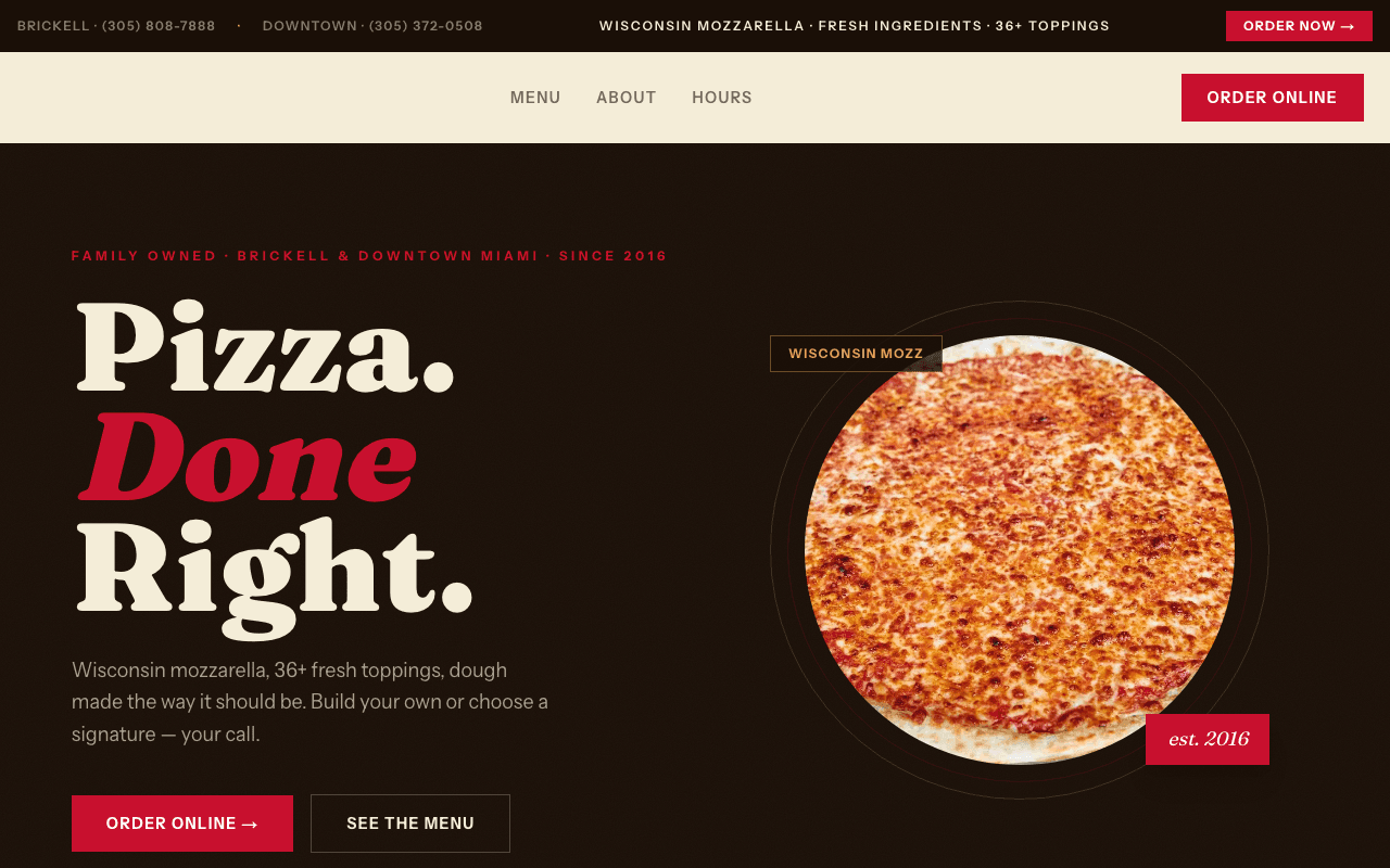 Pizza Onne restaurant website
